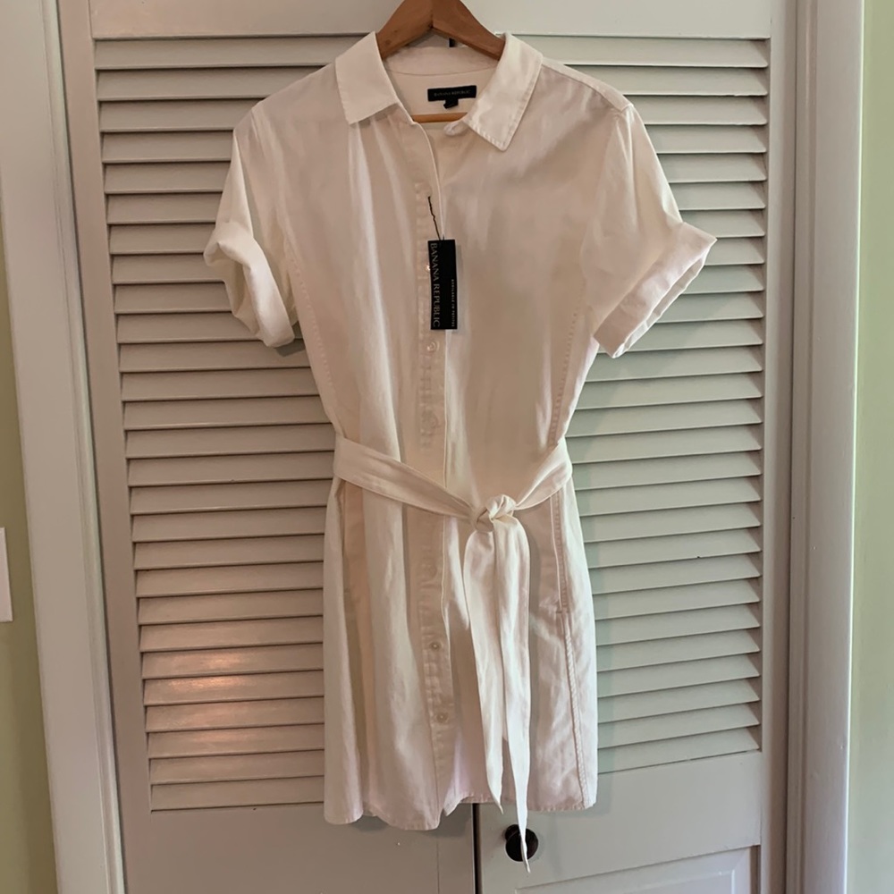Banana Republic Linen white Belted Shirtdress NWT